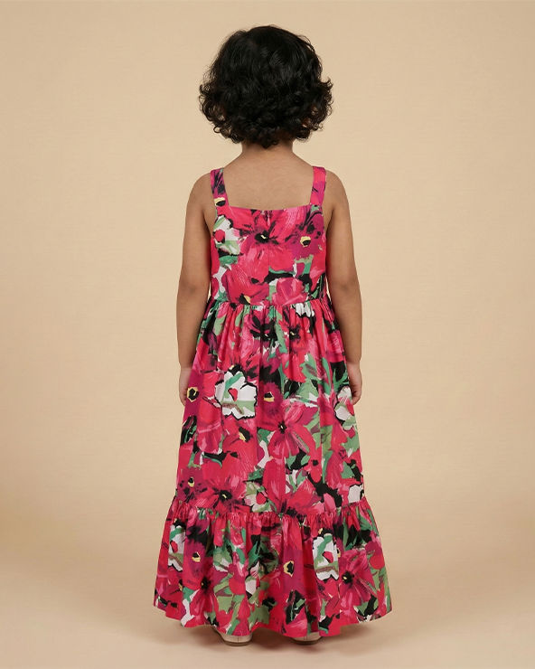 Floral Print Cotton Poplin Maxi Dress for Girls