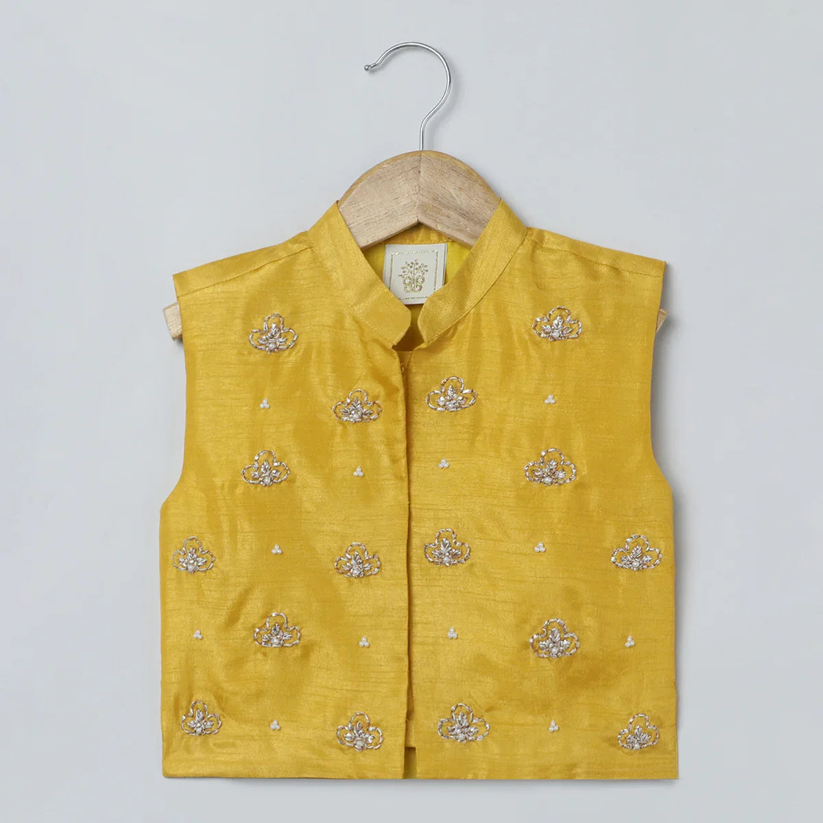 Mustard Yellow Silk Kurta-Pyjama with Embroidered Jacket