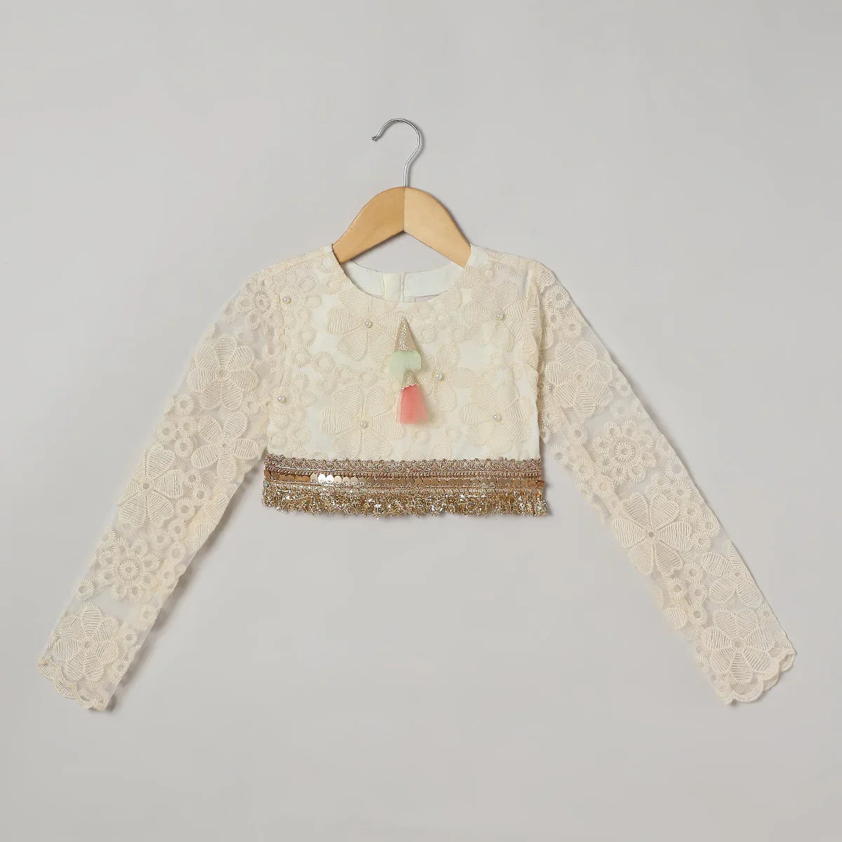 Ivory & Gold Organza Lehenga Set with Embroidered Blouse