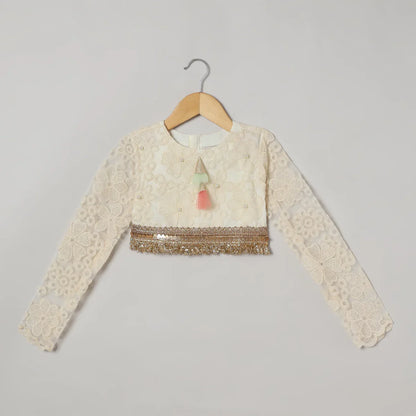 Ivory & Gold Organza Lehenga Set with Embroidered Blouse