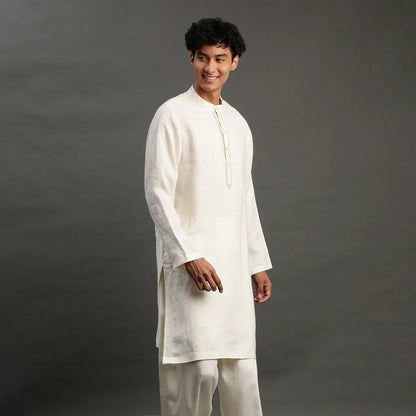 Off-White Linen Kurta Pyjama Set for Men
