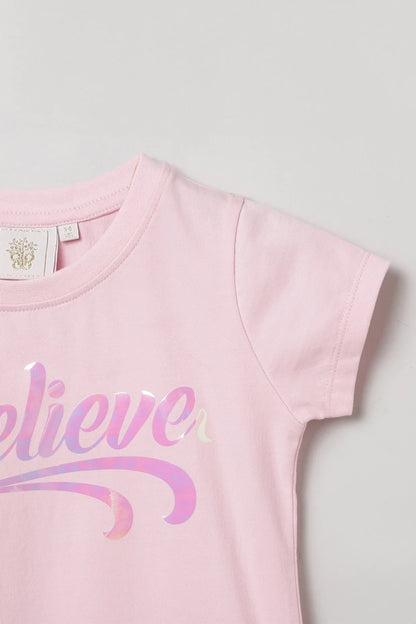 Baby Pink "Believe" Print T-Shirt for Girls