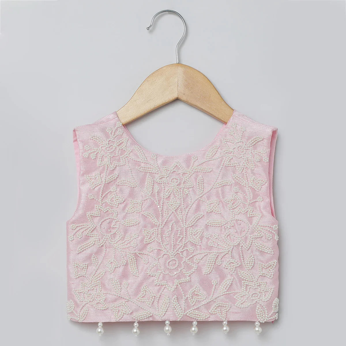 Baby Pink & White Embroidered Top with Tiered Skirt Set
