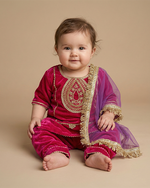 Load image into Gallery viewer, Magenta Pink Velvet Kurta Salwar Set for Girls with Dupatta
