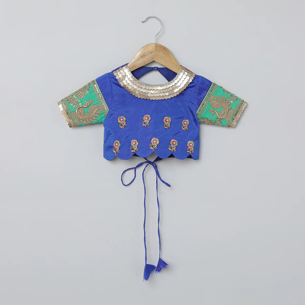Royal Blue & Green Embroidered Lehenga Choli Set for Girls