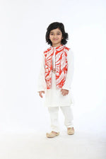 Load image into Gallery viewer, 3Pcs White Linen Kurta Set with Waistcoat - BYB PREMIUM

