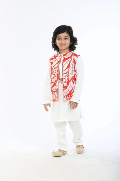 3Pcs White Linen Kurta Set with Waistcoat - BYB PREMIUM