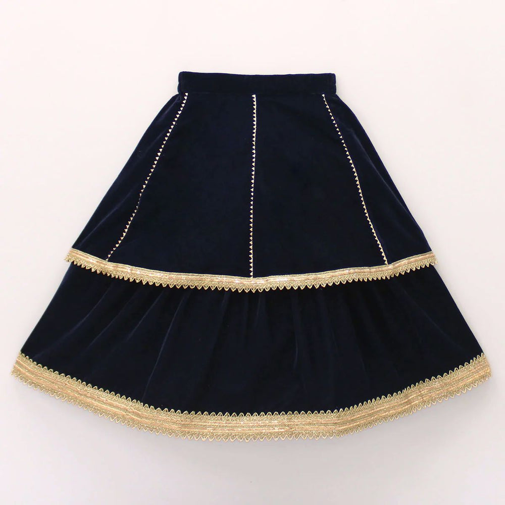 Girls Navy Blue Velvet Lehenga Set with Zardozi Hand Embroidery