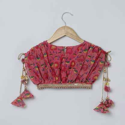 Pink Lotus Printed Georgette Lehenga Set