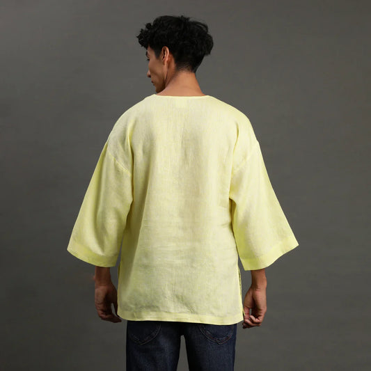 Lime Yellow Linen Short Kurta