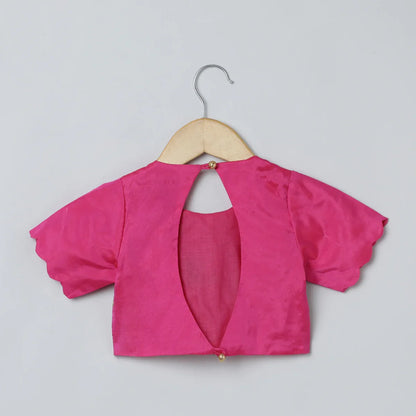 Bright Pink Bangalore Silk Top & Skirt Set
