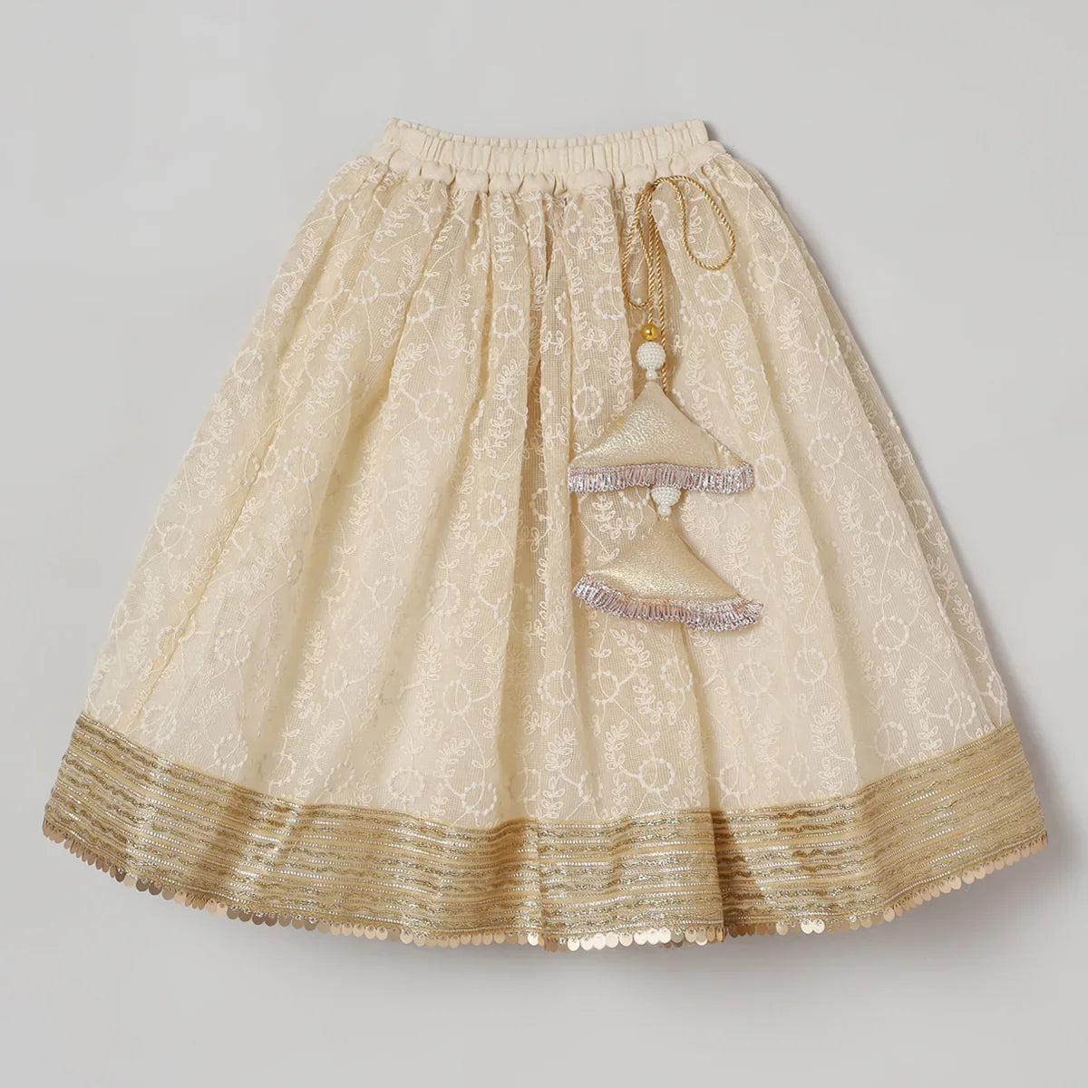 Ivory & Gold Jute Silk Lehenga Set with Organza Dupatta