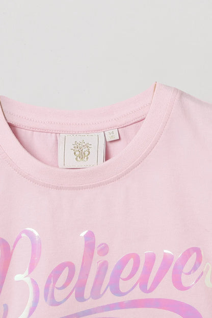 Baby Pink "Believe" Print T-Shirt for Girls