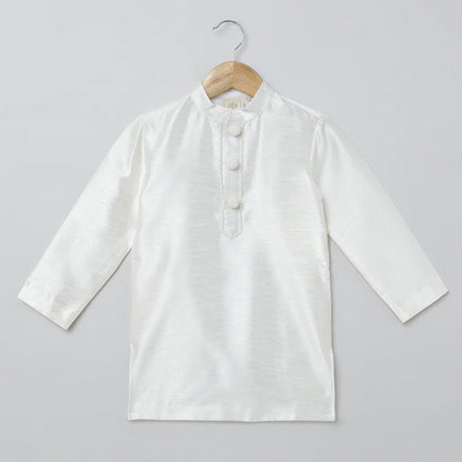 White & Baby Pink Raw Silk Kurta-Pyjama Set for Boys