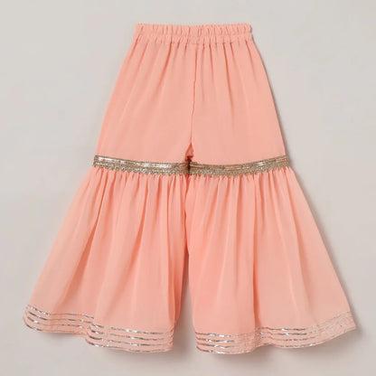 Peach Georgette Sharara Set with Mirror Work