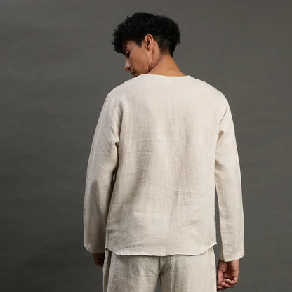 Beige Linen short Kurta for Men