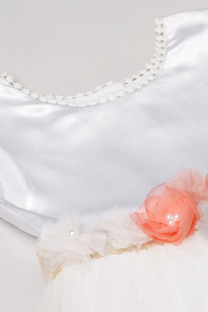 White Satin Party Dress with Pearl Embellishments