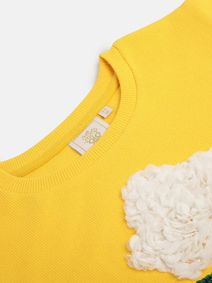 Yellow 3D Floral Embroidered Cotton Sweatshirt