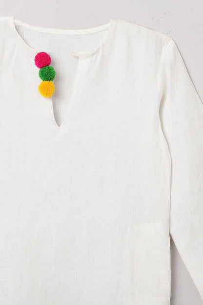 BYB White Cotton Kurta Pajama Set