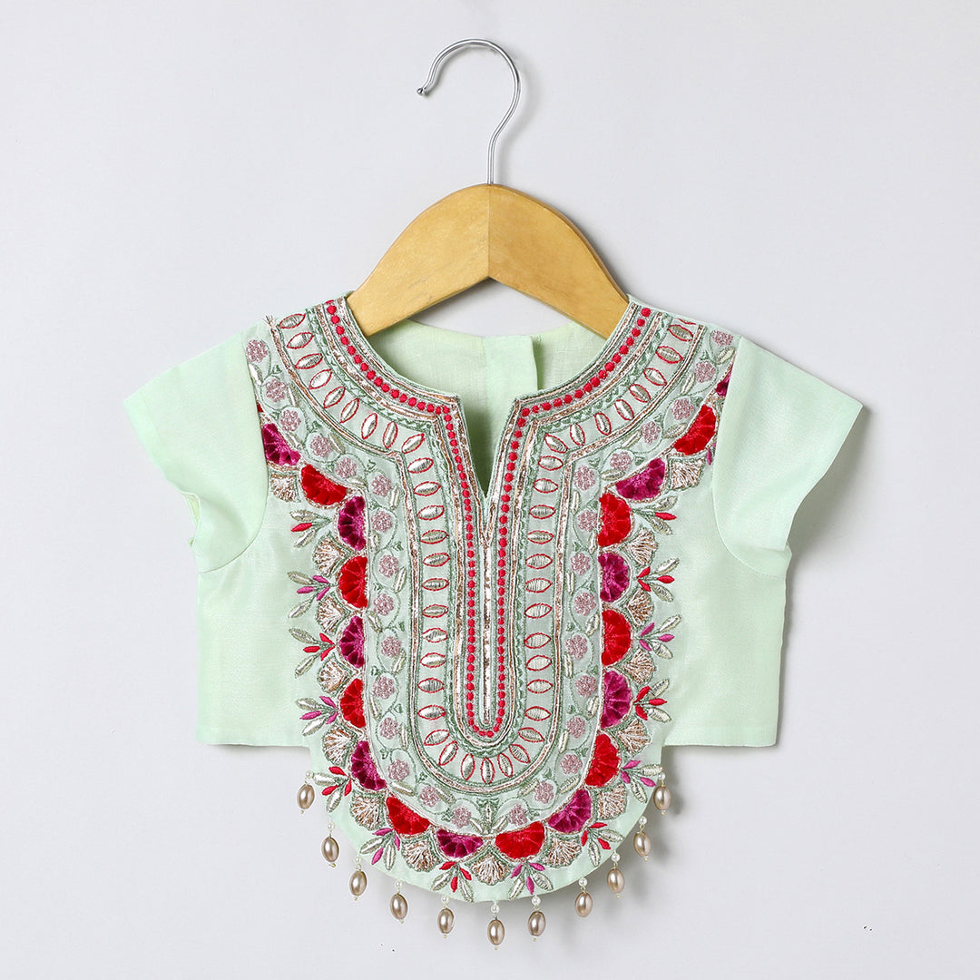 Chanderi silk lehenga set featuring exquisite hand embroidery, along with a beautiful dupatta.