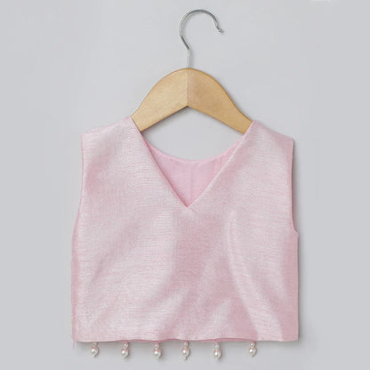 Baby Pink & White Embroidered Top with Tiered Skirt Set