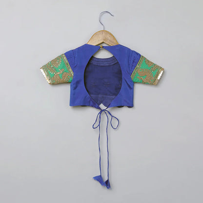 Royal Blue & Green Embroidered Lehenga Choli Set for Girls