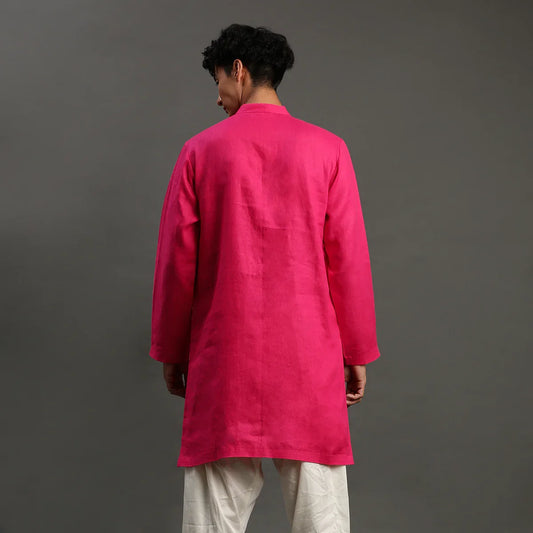 Fuchsia Pink Linen Kurta Pyjama Set for Men