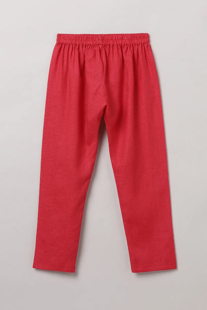 Red Linen Kurta Pajama Set