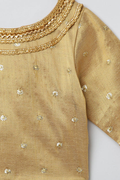 Golden Lehenga Set with Hot Pink Border
