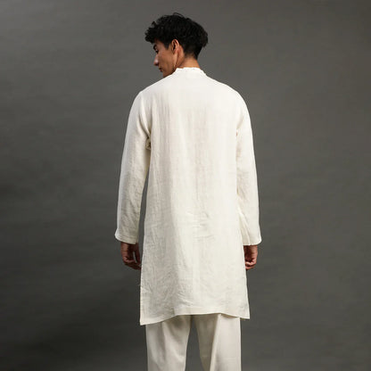 Off-White Linen Kurta Pyjama Set for Men