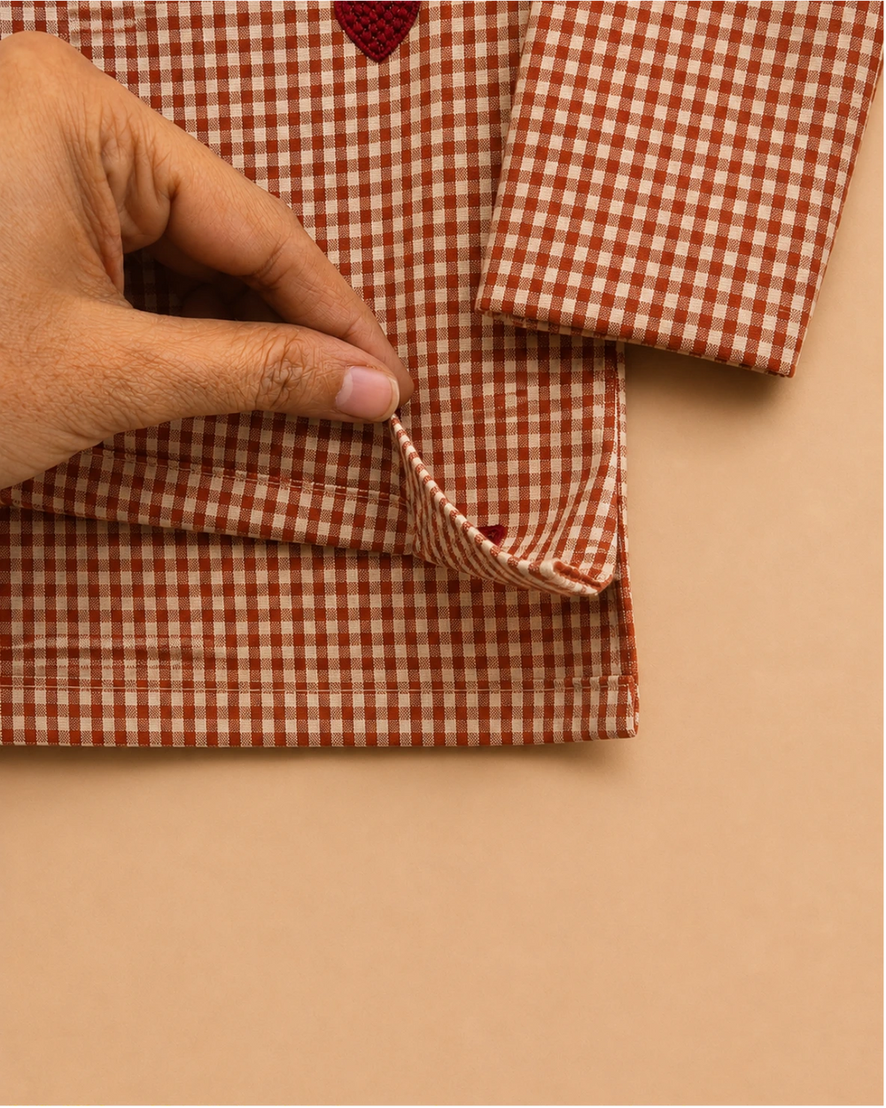 Baby Boys Maroon Gingham Cotton Kurta with Dhoti Pants Set