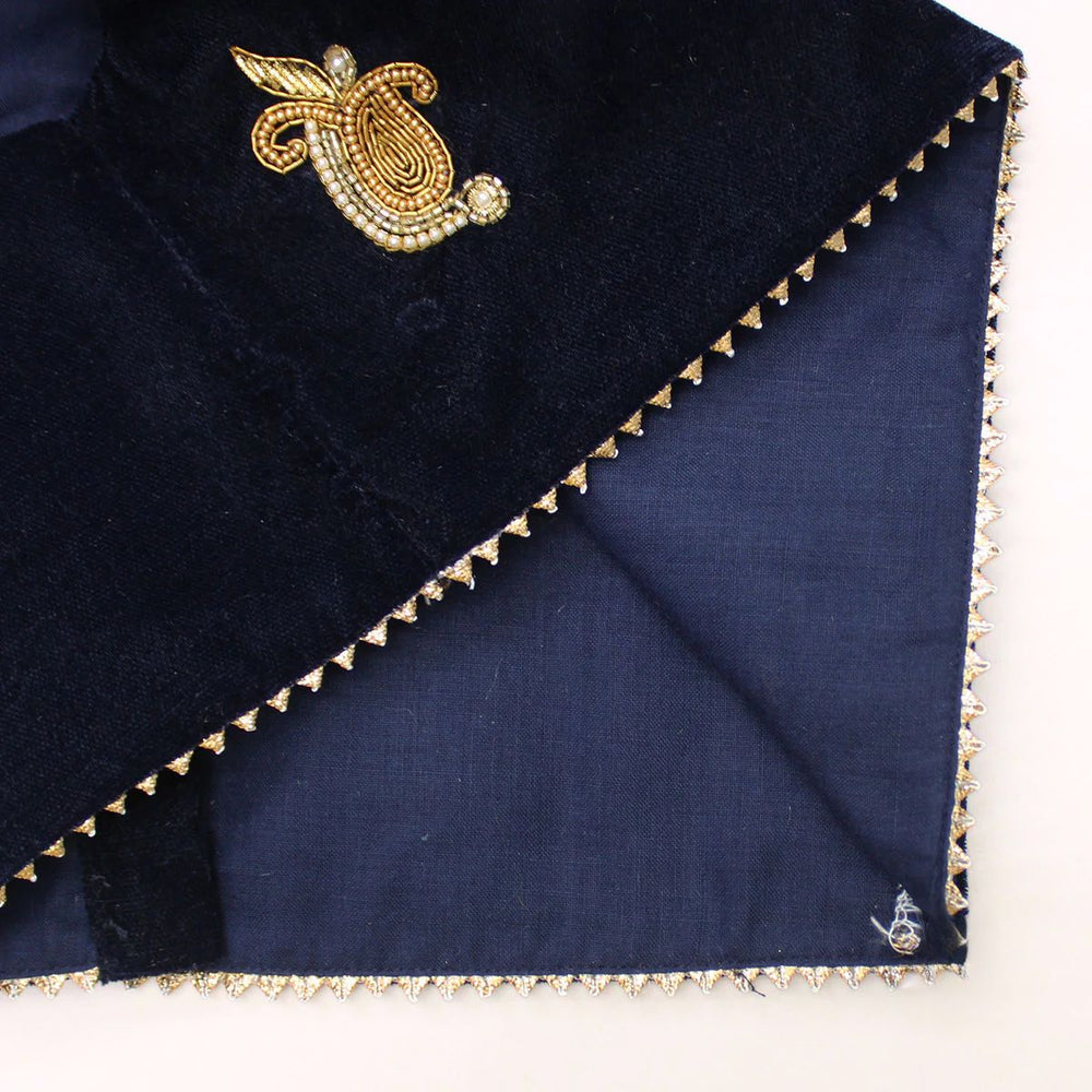 Girls Navy Blue Velvet Lehenga Set with Zardozi Hand Embroidery