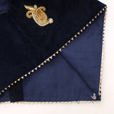 Girls Navy Blue Velvet Lehenga Set with Zardozi Hand Embroidery
