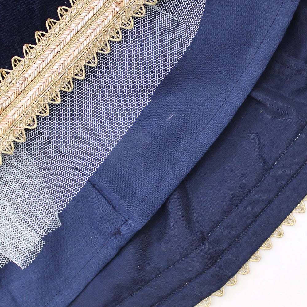 Girls Navy Blue Velvet Lehenga Set with Zardozi Hand Embroidery