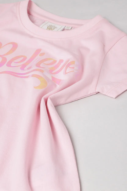 Baby Pink "Believe" Print T-Shirt for Girls