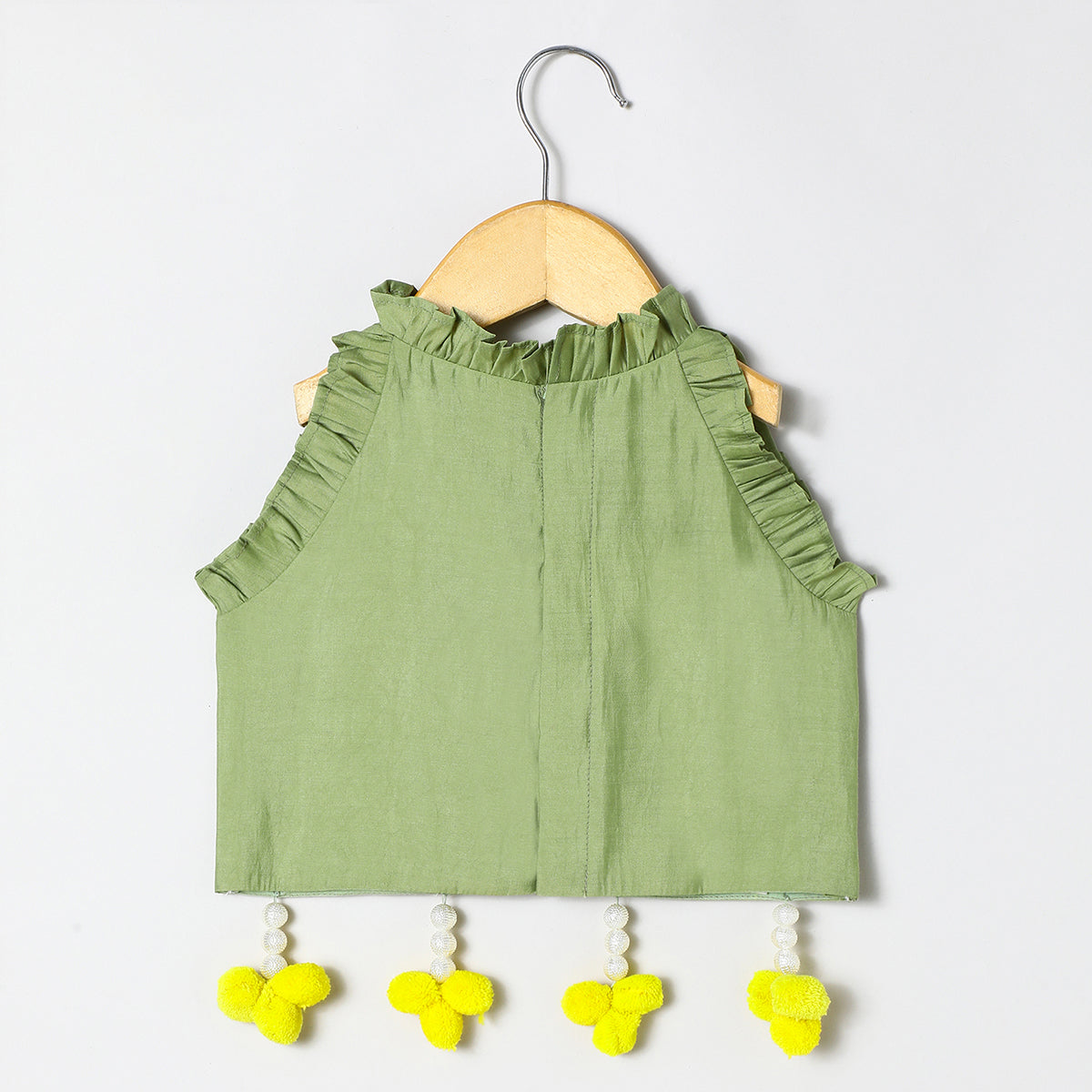 Sage green Chanderi mirror work top skirt and Dupatta