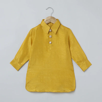 Mustard Yellow Silk Kurta-Pyjama with Embroidered Jacket