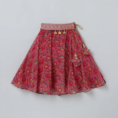 Pink Lotus Printed Georgette Lehenga Set