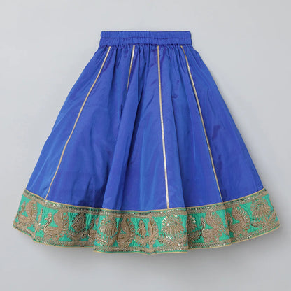 Royal Blue & Green Embroidered Lehenga Choli Set for Girls