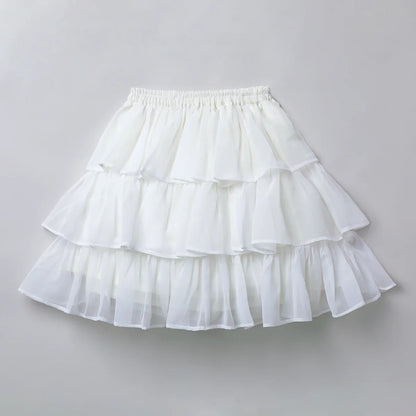 Baby Pink & White Embroidered Top with Tiered Skirt Set