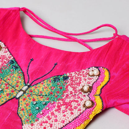 Girls Butterfly Embroidery And Shinny Glass Tissue Skirt And Top