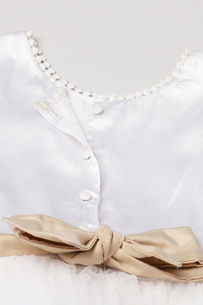 White Satin Party Dress with Pearl Embellishments