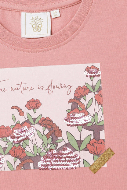 Blush Pink Reversible Sequin Nature Print T-Shirt for Girls