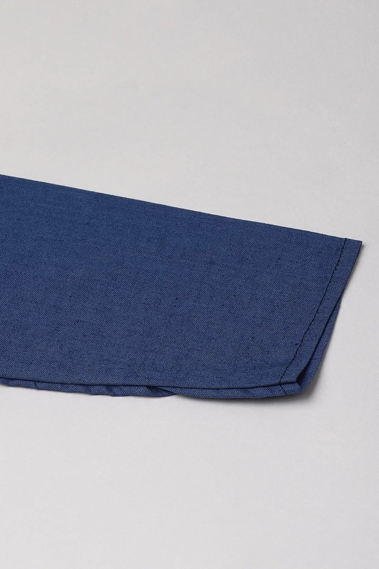 Royal Blue Cotton-Linen Short Kurta with Mandarin Collar