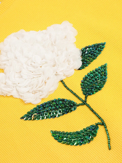 Yellow 3D Floral Embroidered Cotton Sweatshirt