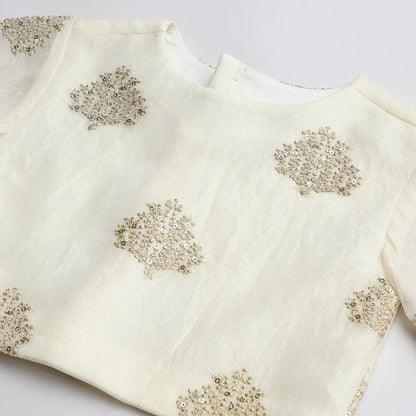 Ivory & Gold Jute Silk Lehenga Set with Organza Dupatta