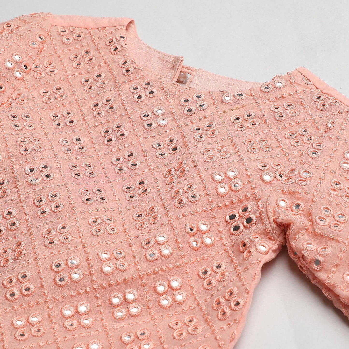 Peach Georgette Sharara Set with Mirror Work