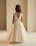 Load image into Gallery viewer, Girls Floral Embroidered Crop Top with Ivory Organza Skirt Party &amp; Festive Wear
