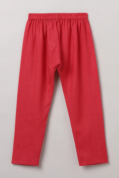 Red Linen Kurta Pajama Set