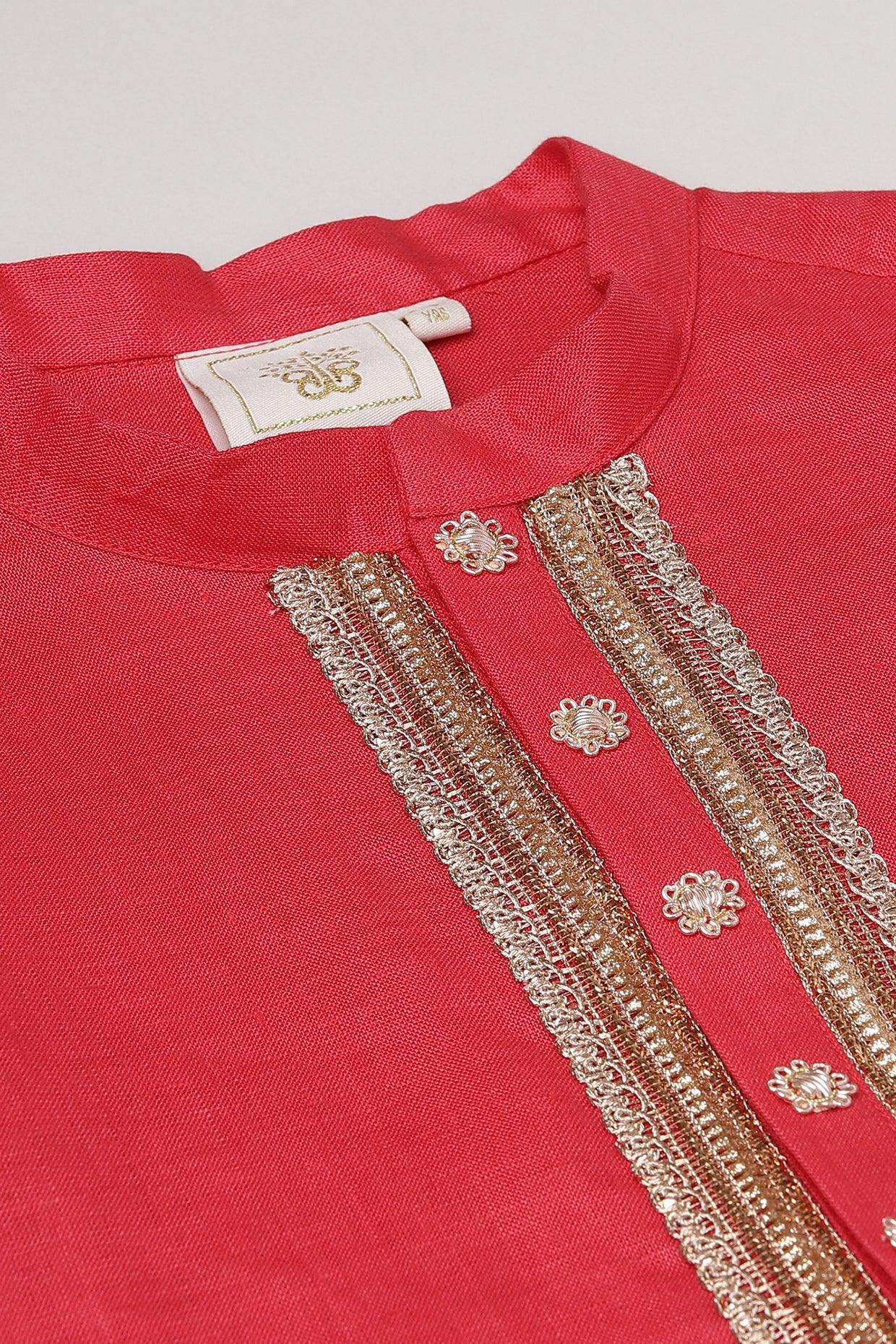 Red Linen Kurta Pajama Set